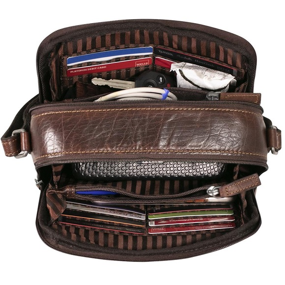 SOLD Jack Georges Voyager Dual Zip Crossbody Brown - Picture 2 of 14
